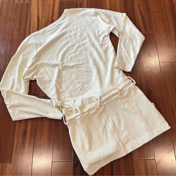 Free People FP Beach Cream Sweatshirt Lounge Dress Ribbed Drawstring Size XS - Picture 3 of 10